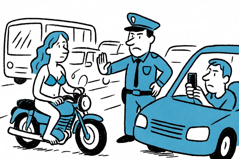 Halbnackt auf der Vía de Cintura: Ein Sicherheits-Check mitten im Verkehr