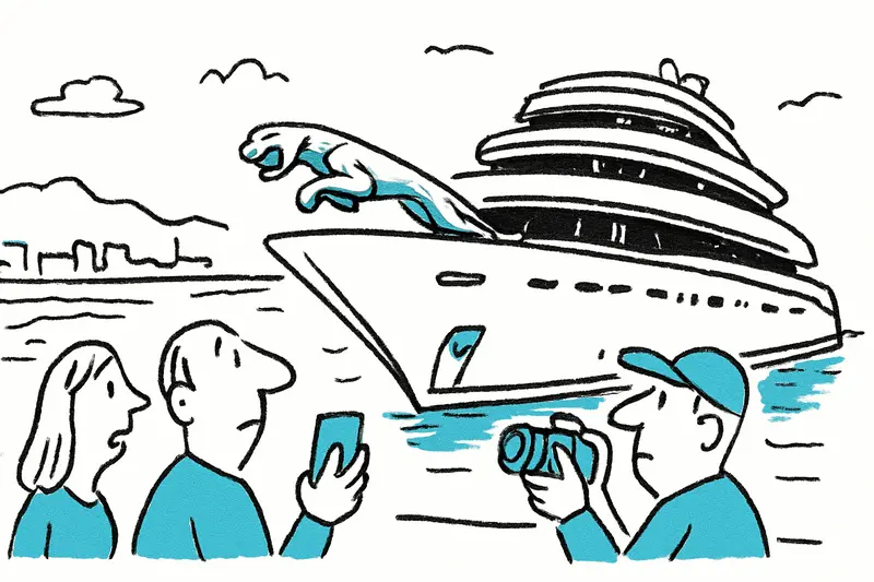 Verchromter Jaguar an der Bugspitze: Die „Kismet“ zeigt sich vor Palma