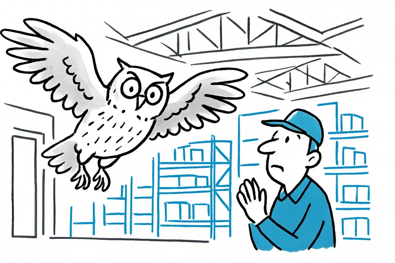 Uhu auf Abwegen: Sieben Tage in einer Bauhaus-Halle – dann die Rückkehr in die Nacht